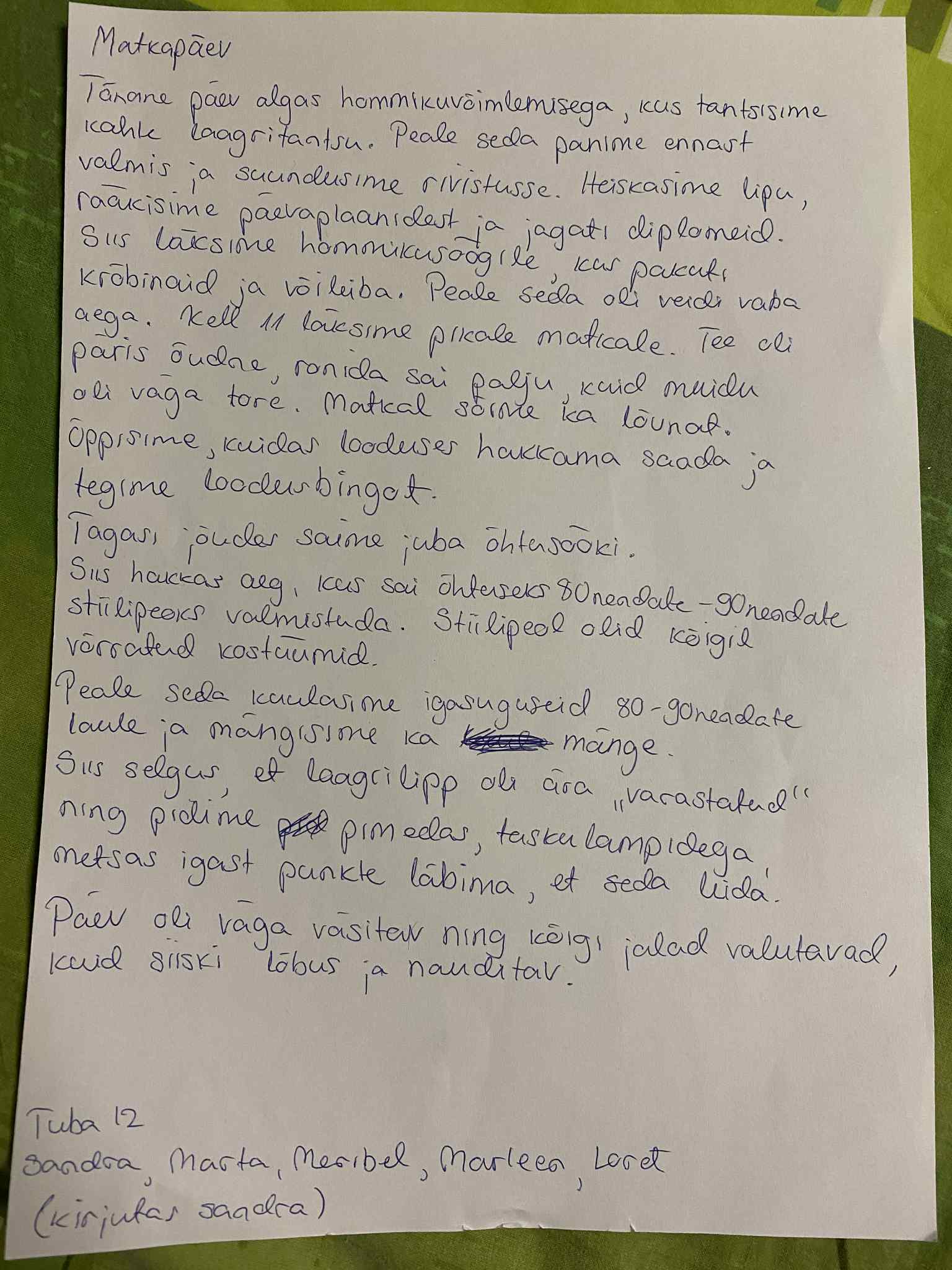 V vahetus “Matkapäev” 07.08.2025