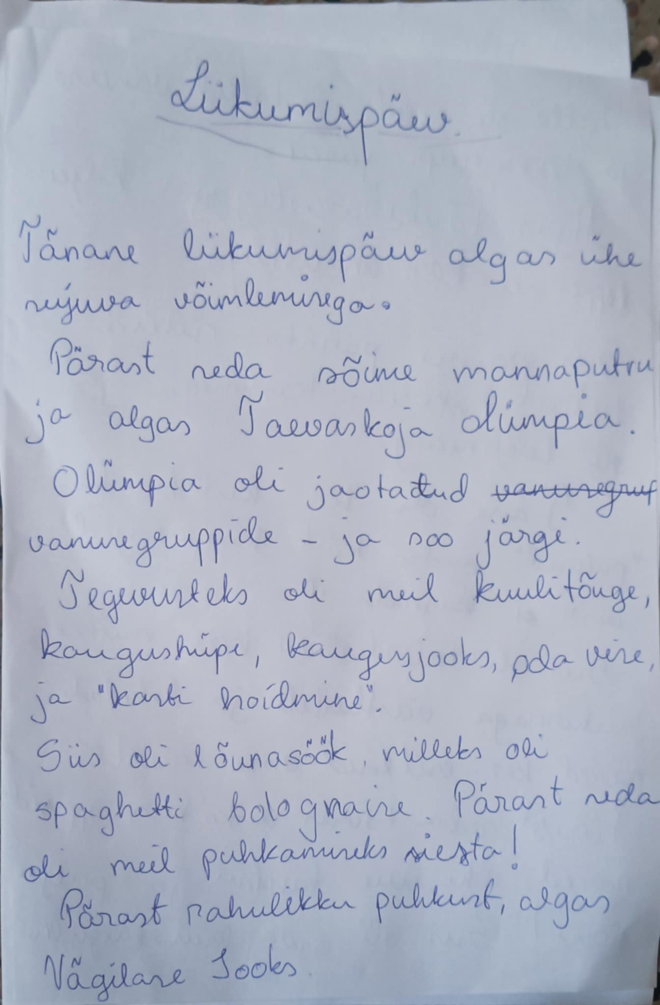 V vahetus “Liikumispäev” 06.08.2025
